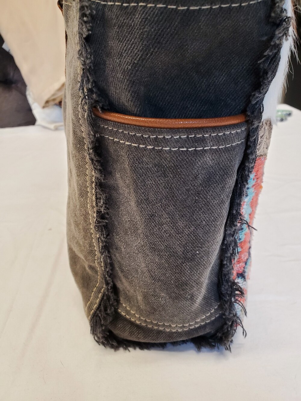 Myra Bag Cowhide Aztec Tote Tooled Leather Turquoise Concho Western Fringe Purse - Picture 5 of 9